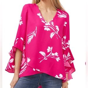 New Vince Camuto Flutter Sleeve Floral Blouse